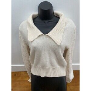 DH New York Sweater Sz XS Cream CASHMERE WOOL Oversized Collar Puffy Sleeves